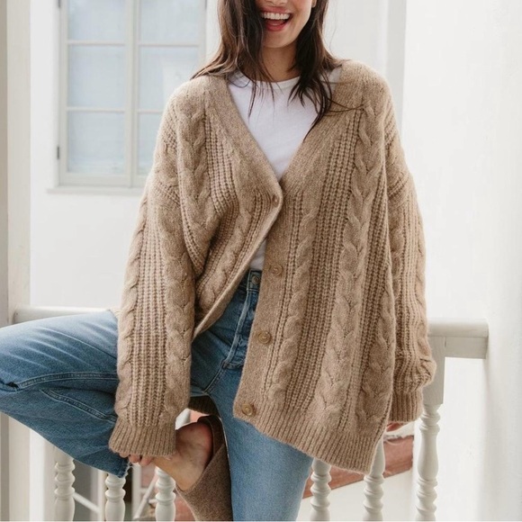 Jenni Kayne Sweaters - Jenni Kayne Chunky Cable Knit Button-Front Cardigan in Taupe